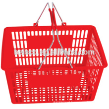 Best selling supermarket cheap plastic carry basket with two metal handles